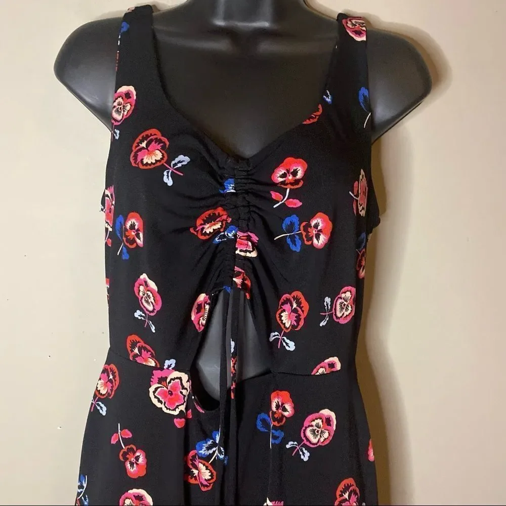 EXPRESS Black Floral Open Cut Sleeveless Midi Dress - Picture 3 of 10